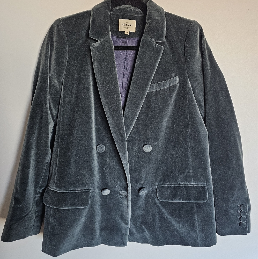 Sezane Velvet Suit Set in Slate Blue